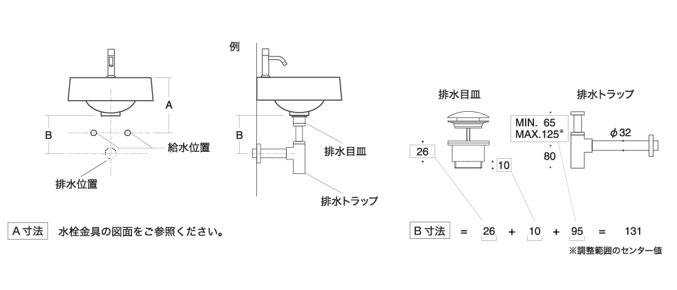 水栓金具・各配管位置の図